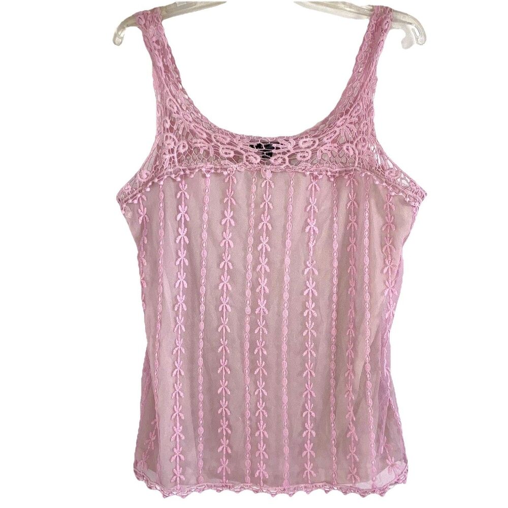 WILLI SMITH sz M Pink Lace & Mesh Camisole Sleeveless Strappy Top Lined Cami